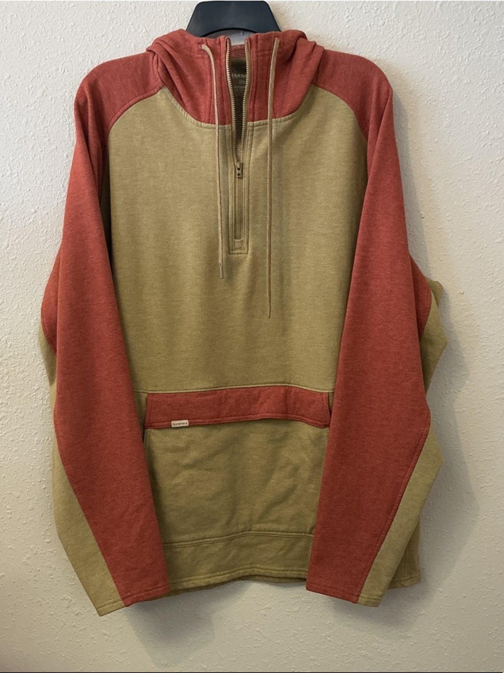 Simms Two-Tone Half-Zip Hooded Sweater - Olive & Rust